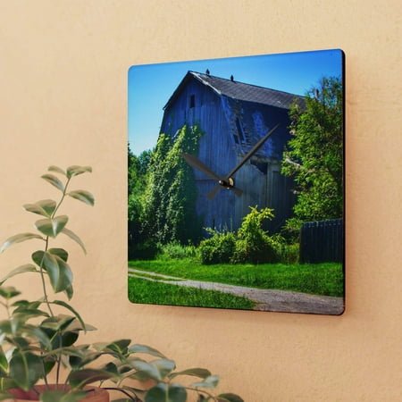 U R There Photography Dryden Road Grey Rustic Farmhouse Acrylic Analog Wall Clock