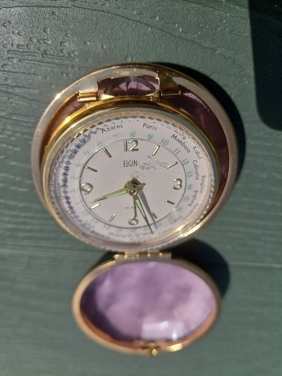 VERY RARE VINTAGE ELGIN WORLD CLOCK TIME PIECE JAPAN WORKING