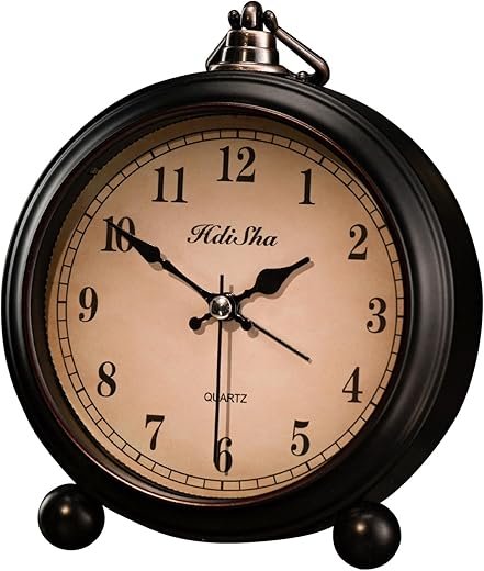 Vintage Alarm Clock, 5 inch Battery Operated Silent Non Ticking Snooze Small Clock with Night Light, Old Fashioned Desk Clock Decor for Bedroom, Bedside, Living Room, Room (Arabic)