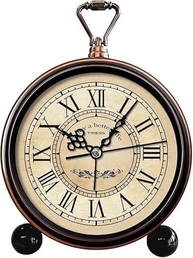 Vintage Analog Alarm Clock, 4.3 Silent Non-Ticking Quartz Desk Clock with Roman Numerals, Battery Operated Table Clock for Bedroom, Living Room, Office, or Gift (White)
