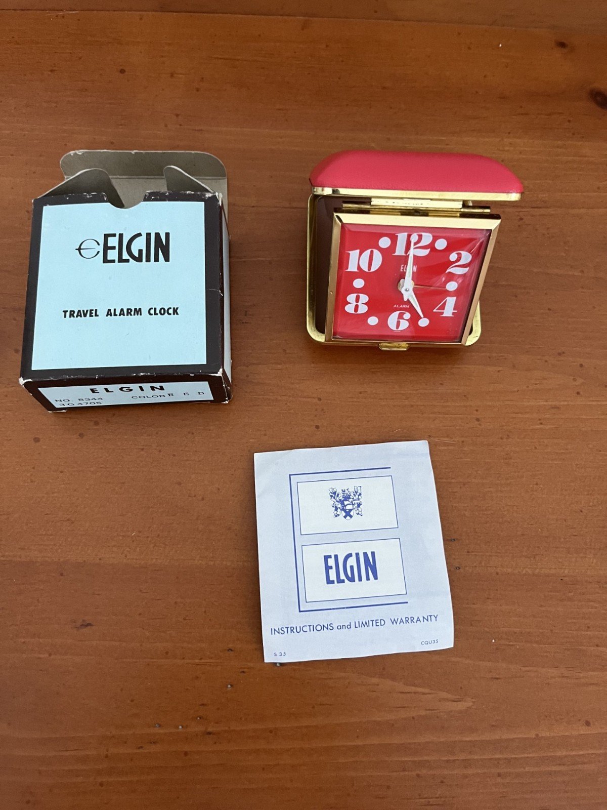 Vintage ELGIN Red Travel Folding Wind Up Alarm Clock