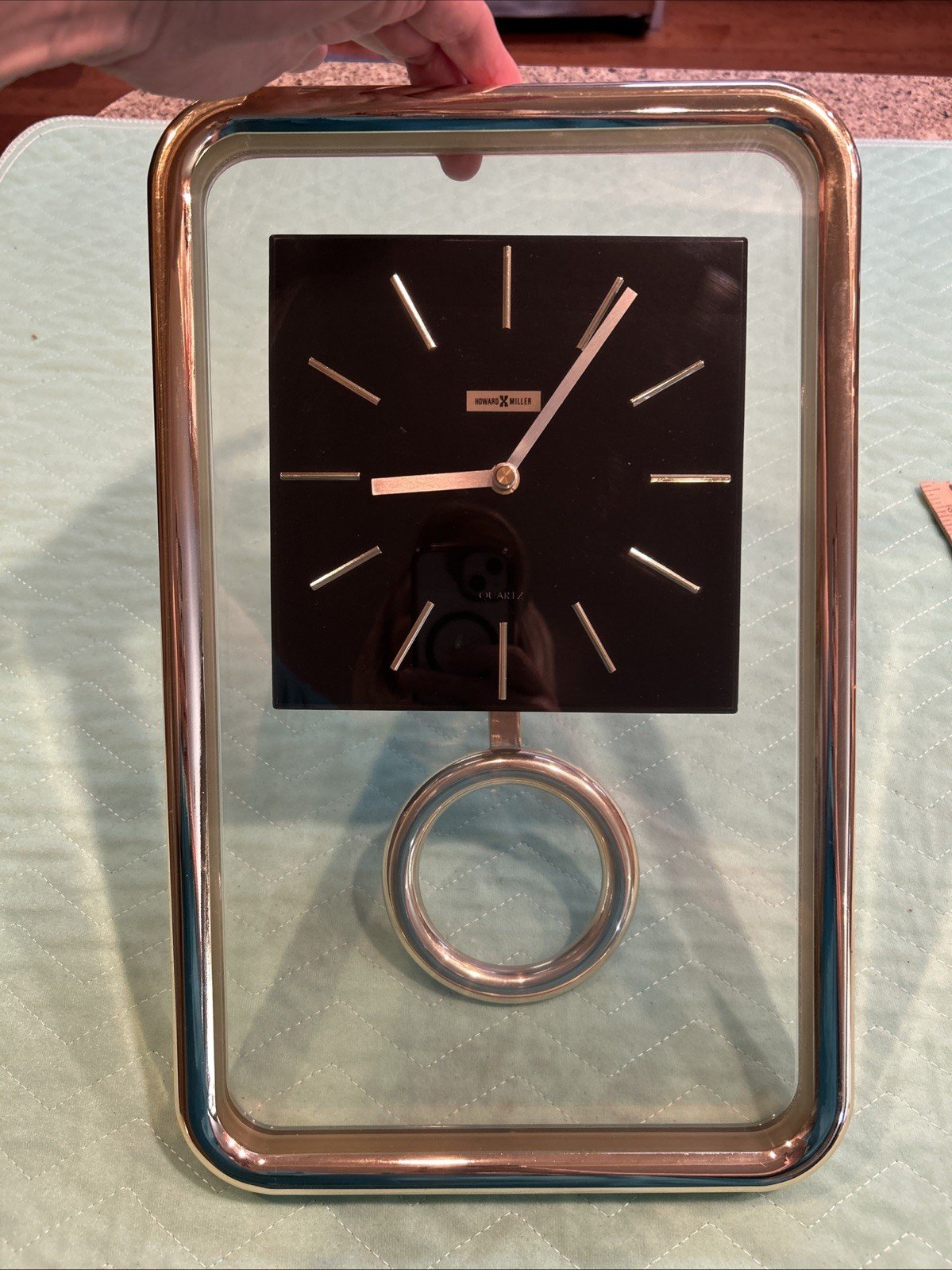 Vintage Howard Miller QUARTZ Wall Clock Clear With Gold Trim WORKS