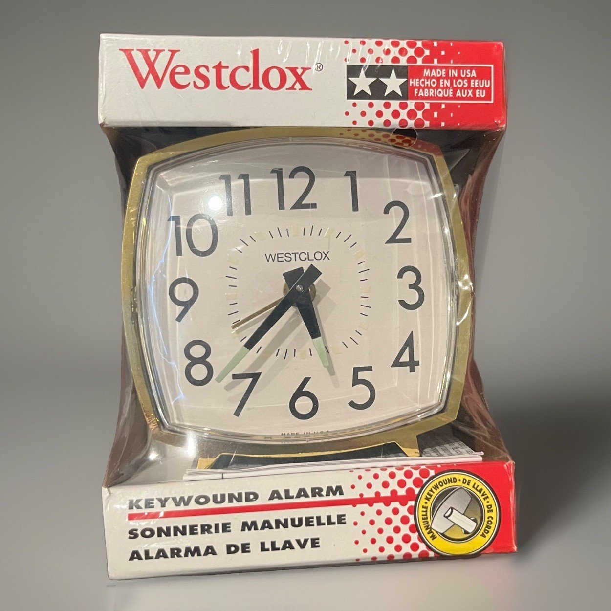 Vintage Westclox Keywound Alarm Clock White Gold 15033 Made in USA New Sealed