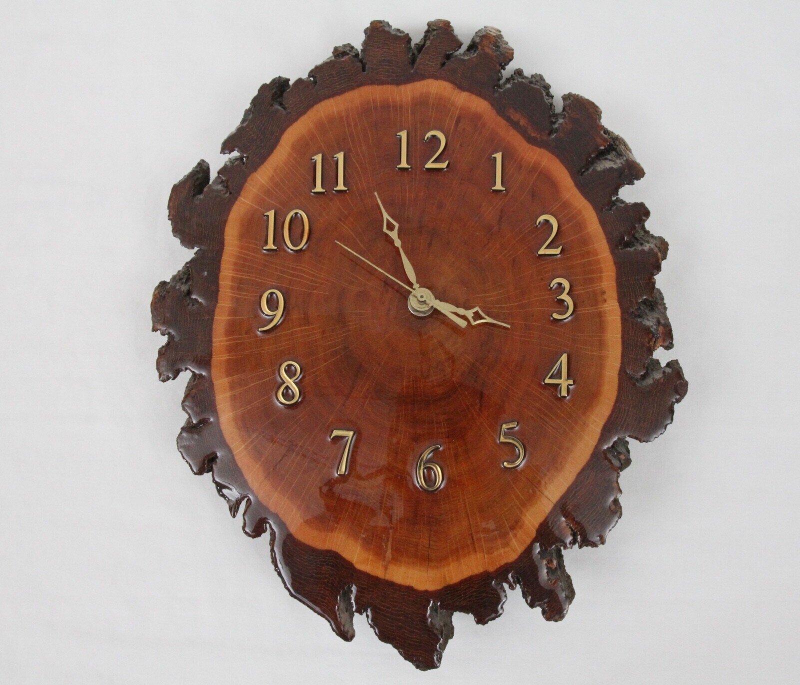 Vintage Wood Slab Lacquered Wall Clock 16" x 12" Natural Bark Edge Rustic Cabin