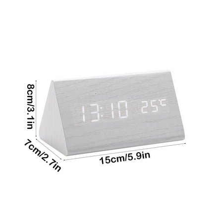 VQPeo Modern Wooden LED Alarm Clock – Digital Wall or Desk Clock with Day, Date & Temperature Display, USB & Battery Powered, Adjustable Brightness, 3-Alarm Timer