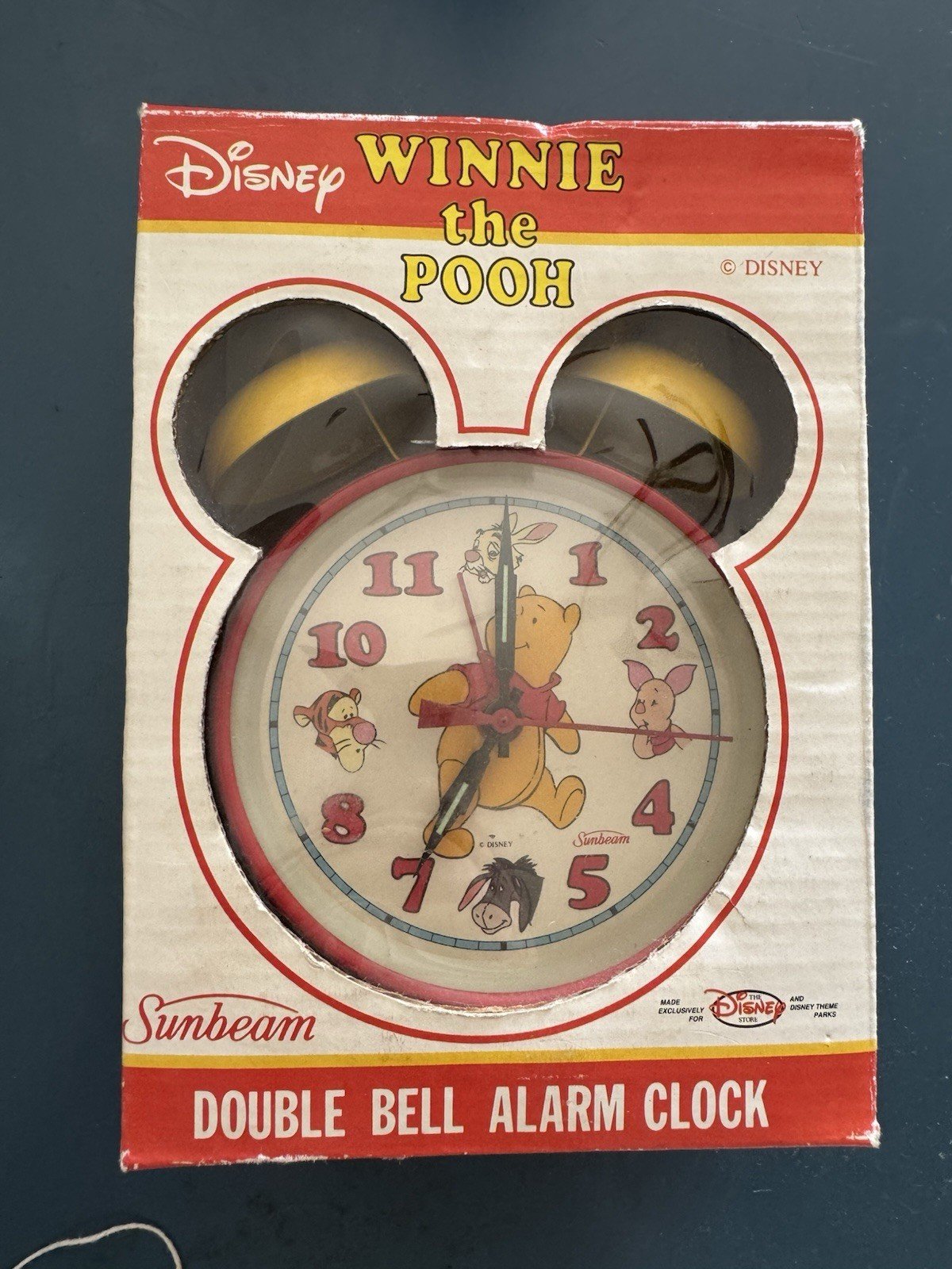 Vtg Sunbeam Disney Winnie the Pooh Red Yellow Alarm Clock Wind Up Bells