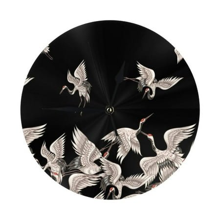 Wall Clock - Japanese White Crane 9.8 Inch Silent Non Ticking Modern Round Wall Clocks Battery Operated Classic Clock for Bedroom, Living Room, Office, Home, Kitchen, Bathroom
