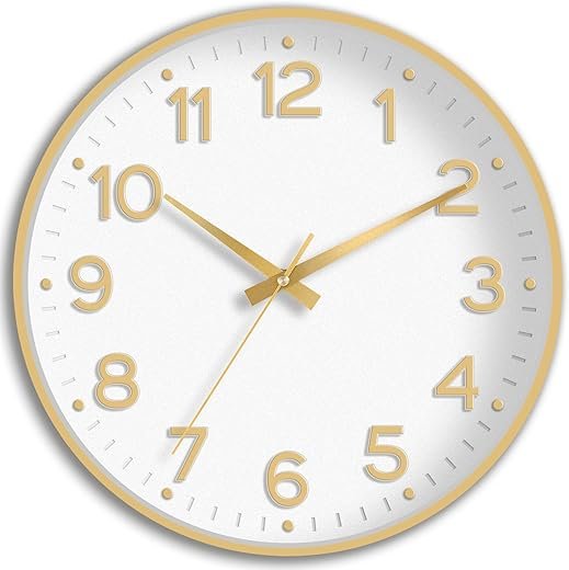 Wall Clock, 10 Inch Silent Wall Clocks Battery Operated-Modern Non Ticking Analog Clock Decorative for Kitchen Bedroom Office Bathroom(White Gold)