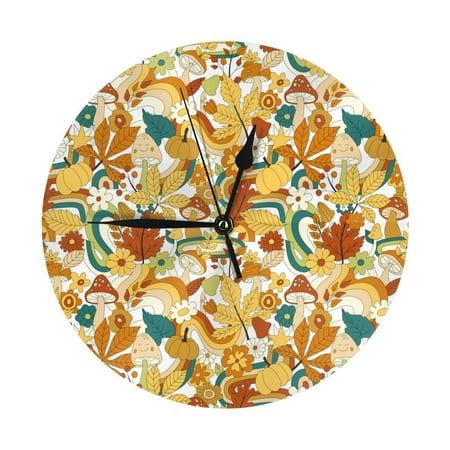 Wall Clock, 70s Groovy Hippie Wall Clocks Battery Operated Silent Kitchen Office Wall Clock Decorative, Wall Clock for School Classroom Living Room Bedroom Home Decor