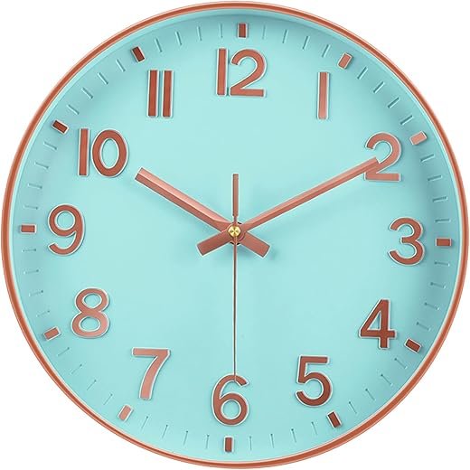 Wall Clock, 8 Inch Wall Clocks Battery Operated, Round Modern Non Ticking Silent Digital Analog Small Wall Clock for Bedroom Living Room Kitchen Office Gym Classroom Outdoor Clocks, Blue