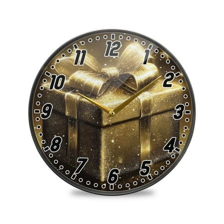 Wall Clock Battery Operated Non-Ticking Silent for Living Room Bedroom Kitchen Office Decor Golden Gift Box 9.5