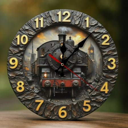 Wall Clock Decorative - Vintage Black Train Print 2D Vintage Wall Clocks Battery Operated Silent Non-Ticking for Bedroom, Living Room, Kitchen, Office, Classroom, 10 Inch
