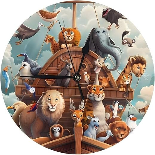 Wall Clock for Living Room Decor, Animal Filled Noahs Ark Wall Clocks Battery Operated Silent Non Ticking, 10 Inch Modern Wall Clock Decorative for Bedroom Office Kitchen