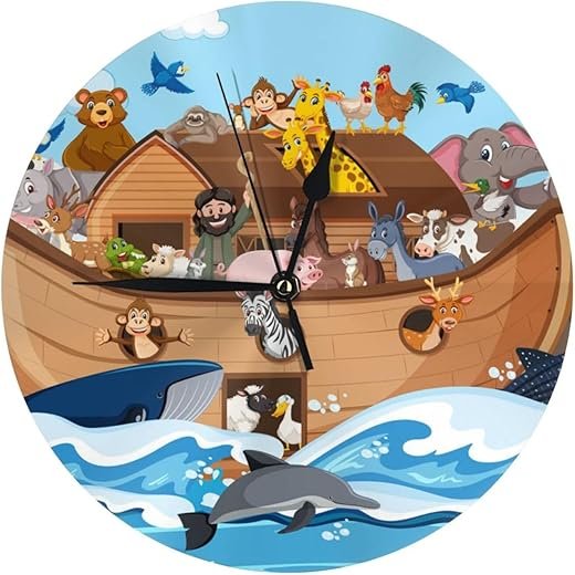 Wall Clock for Living Room Decor, Animals on Noah's Ark Floating Wall Clocks Battery Operated Silent Non Ticking, 10 Inch Modern Wall Clock Decorative for Bedroom Office Kitchen