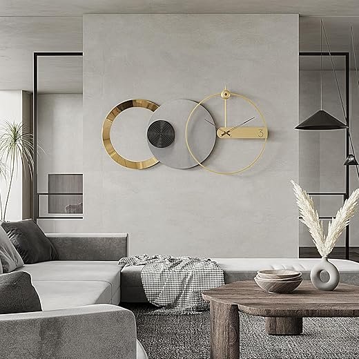 Wall Clock Large 33 Inch - Modern Metal European Style, Battery Operated Silent Non-Ticking Decorative Clock for Living Room Bedroom Home Office