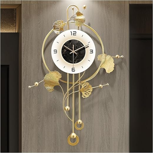 Wall Clock, Large Gold Wall Clock for Living Room Decor，Unique Office Clocks Battery Operated，Oversized Modern Wall Art for Bedroom,Farmhouse,Office Wall Decor 17.7 X 28.3 Inches