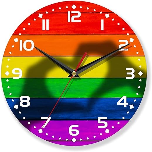 Wall Clocks Battery Operated,LGBT Rainbow Clock for Living Room,Decorative Wall Clock for Living Room, Bedroom, Bathroom and Kitchen,10 Inch