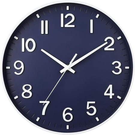 Wall Clocks Battery Operated,Wall Clock Navy Blue,12 inch Wall Clock Silent Non Ticking Modern 3D Numbers for Kitchen Bedroom Living Room Office Classroom Decor