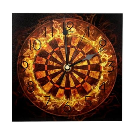 Wall Clocks, Flaming Dart Board Battery Operated Number Clock for Bedroom Living Kitchen Office Home Decor Silent & Non-Ticking