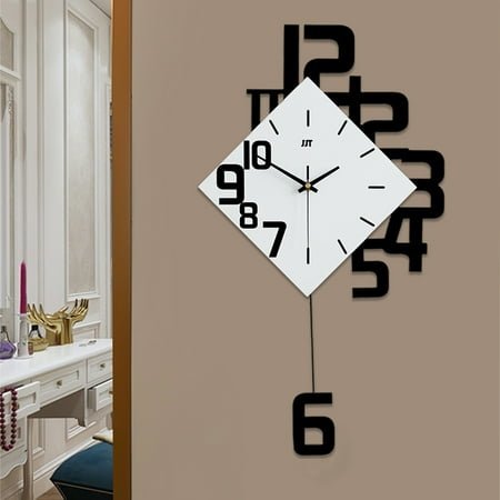 Wall Clocks for Living Room Decor Silent Pendulum Wall Clocks Battery Operated Non-Ticking for Bedroom Office Home Decorative Square White Wood Clocks Wall Decor