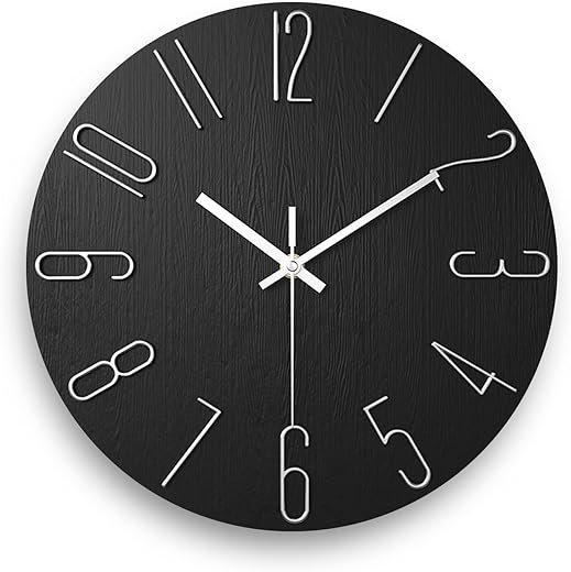 Wall Clock, Silent Clock, Wall Clocks Battery Operated， 12 inch Modern Wall Clock, Suitable for Offices, Living Rooms, Kitchens, Homes, Schools (Black)