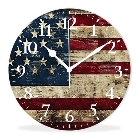 Wall Clock Silent Non-Ticking Battery Operated Modern Wall Clocks Decorative for Bathroom Kitchen-Dirty American Flag (10inch)