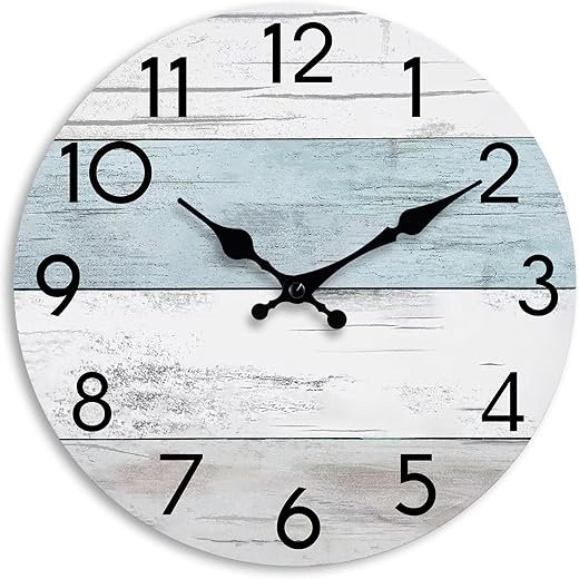Wall Clock Silent Non-Ticking Wooden Clocks Battery Operated 10 Inch Small Country Retro Rustic and Beach Style Decorative for Living Room, Kitchen, Home,Bathroom, Bedroom (Blue)