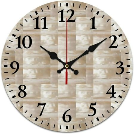 Wall Clocks Mother of Pearl Beige Battery Operated Silent Non-Ticking Clock Decorative for Home Kitchen Living Room Office (10 Inch), 25cm/9.84in
