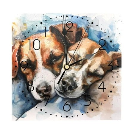 Wall Clocks, Watercolor Jack Russel Battery Operated Number Clock for Bedroom Living Kitchen Office Home Decor Silent & Non-Ticking