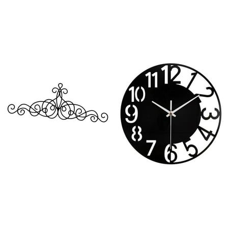 Wall Clock Wall Decor Scroll Art Silent Metal Floral for Indoor Outdoor Home Office Living Room Decor
