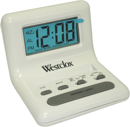 Westclox 47539 White LCD Alarm Clock with Light On Demand, 0.8-Inch