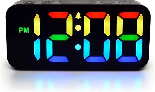 Westclox Digital Clock for Adults with 2" RGB Color Display, Alarm with Adjustable Volume, Large Snooze Button