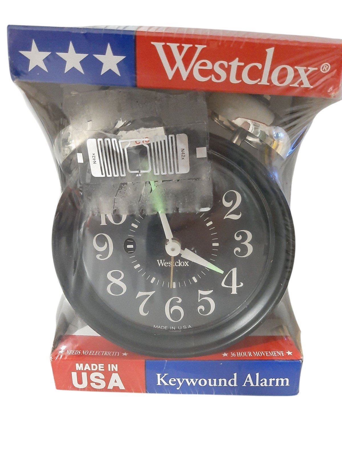 Westclox Keywound Alarm Clock Black Made in USA New Sealed Packaging Has Wear