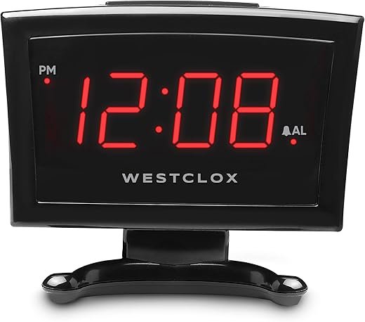 Westclox Plasma LED Alarm Clock for Adults – 0.9-Inch Display, USB-C Charging, Battery Backup, 3-Level Dimmer, Compact Digital Clock (Black)