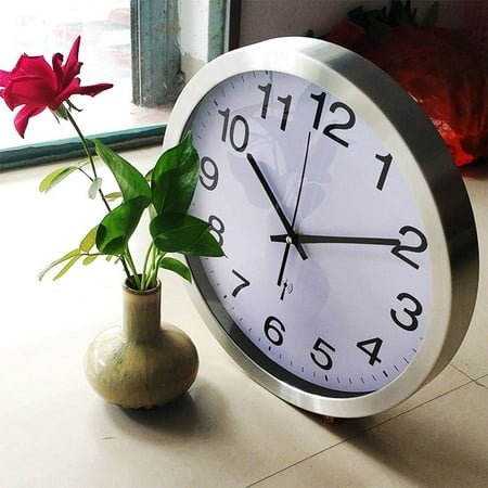 WEUVEB Led Clock Stainless Steel Wall Clock White 1Pcs