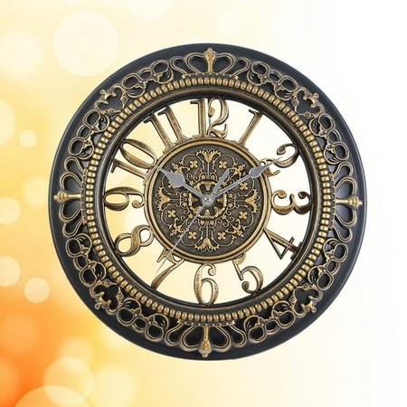 WHAMVOX Vintage Dial Clock European Hollowed-out Silent Clock 3D Round Large Decorative Wall Clock for Living Room Bedroom Kitchen(Golden)