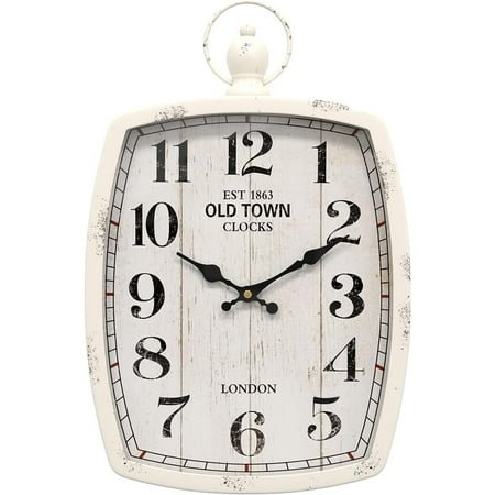 White Antique Style, Kitchen, Rectangle Retro Large Wall Clock, Old-Fashioned Vintage Design, Office (15.5 H x 10.2 W), Battery Operated Silent Decor Wall Clocks for Farmhouse