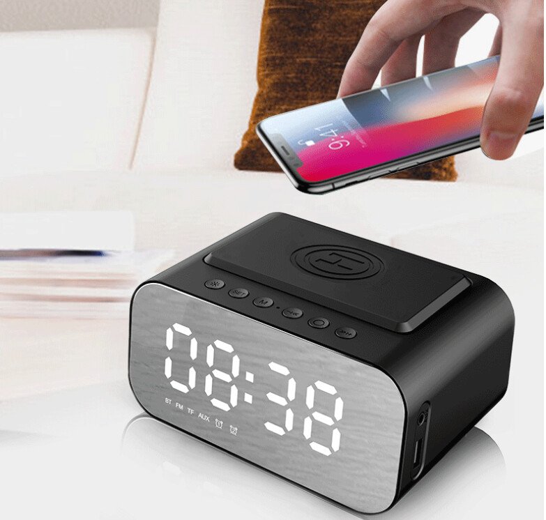 Wireless Charging Alarm Clock Radio - Bluetooth Speaker, USB Port, LED Display