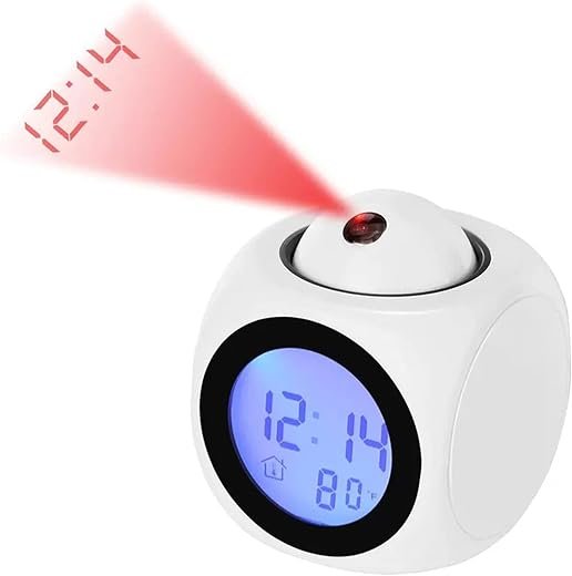 with Voice Talking LED Time Temperature for Bedroom,Projection Alarm Clock for Bedrooms Digital Voice Report Alarm Clock 12/24 HDigital Electric Clocks Projection On Ceiling, Bedside, Office (White)
