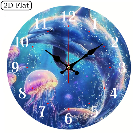 Wllo0ord Wall Clock, dolphin jellyfish ocean Print, Silent Mechanical Movement, Perfect for Living Room, Dorm, Bedroom, Kitchen, Home Office & More, Wall Clock Living Room