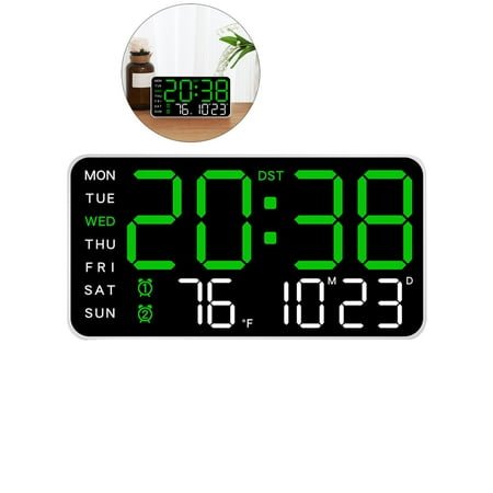 WNFJR Digital Wall Clock - Led Alarm Clock with Big Digits, Date, Temperature, 5-Level Brightness for Room, Bedroom, Gift, Yougster and Elderly