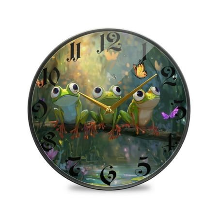 WOBOGO Cute Frog Acrylic Wall Clock Battery Operated 11.9in Silent No Tick Bedroom Living Room Office Classroom Decoration