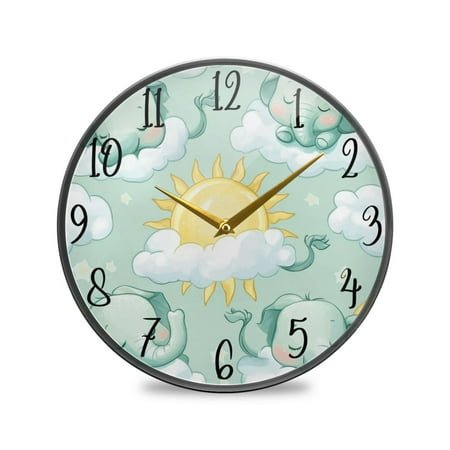 WOBOGO Illustration Of Cartoon Sleeping Baby Elephants Acrylic Wall Clock Battery Operated 9.5in Silent No Tick Bedroom Living Room Office Classroom Decoration