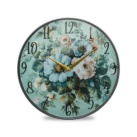 WOBOGO Shabby Chic Bouquet Acrylic Wall Clock Battery Operated 11.9in Silent No Tick Bedroom Living Room Office Classroom Decoration