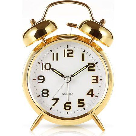 wonima99 Super Loud Alarm Clock for Heavy Sleepers,4 inches Twin Bell Alarm Clock with Backlight,Battery Operated,Silent Non Ticking,for Kids,Adults,Bedrooms,Retro Decor Desk Analog Clocks. (Golden)