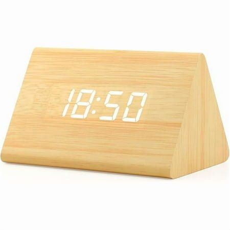 wonima99 Wooden Wood Clock, New Version LED Alarm Digital Desk Clock Adjustable Brightness, Alarm Time, Displays Time Date Temperature - Bamboo