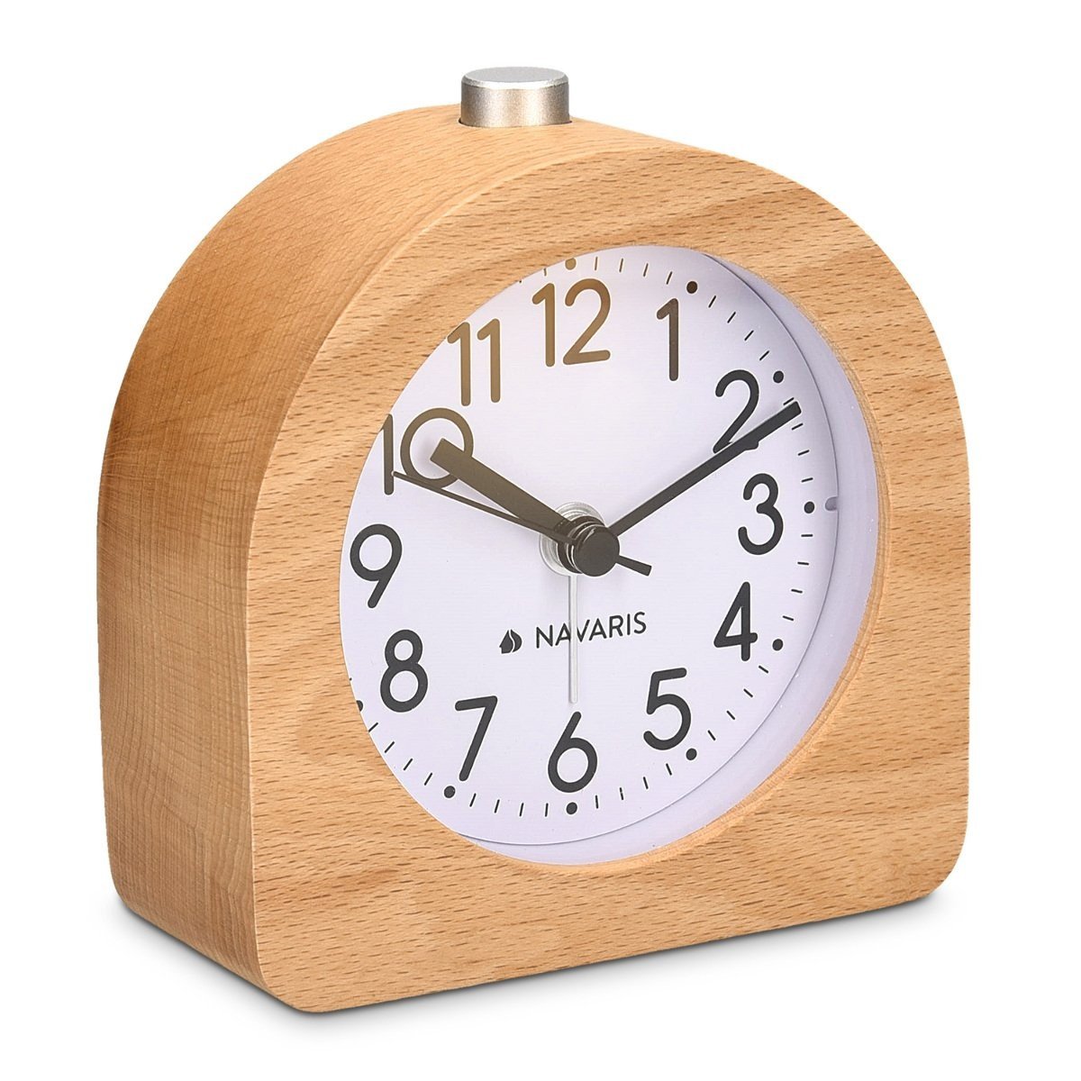 Wood Analog Alarm Clock - Half-Round Battery-Operated Non-Ticking Clock with ...