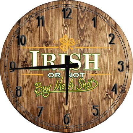 Wood Wall Clock 12 Inch Beer Wall Art Irish or not Buy Me a Shot Drinking Beer Wall Art Pub Bar Drinking Round Small Battery Operated