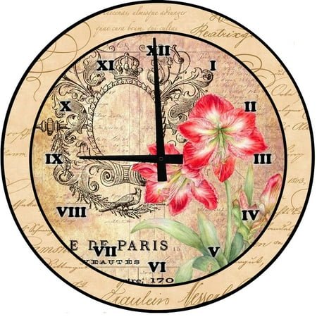 Wood Wall Clock 12 Inch Flower Mirror Paris Round Small Battery Operated Wall Art
