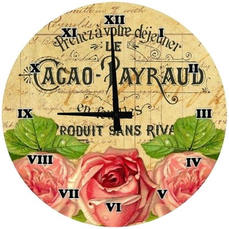 Wood Wall Clock 12 Inch French Provincial Floral Round Small Battery Operated Wall Art